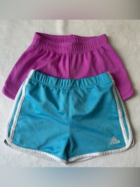 adidas Kids Two-Pack Athletic Shorts in Turquoise & Magenta